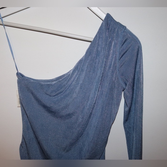 Alix NYC Designer | One Shoulder Blue Bodysuitt Size Medium - Picture 2 of 8
